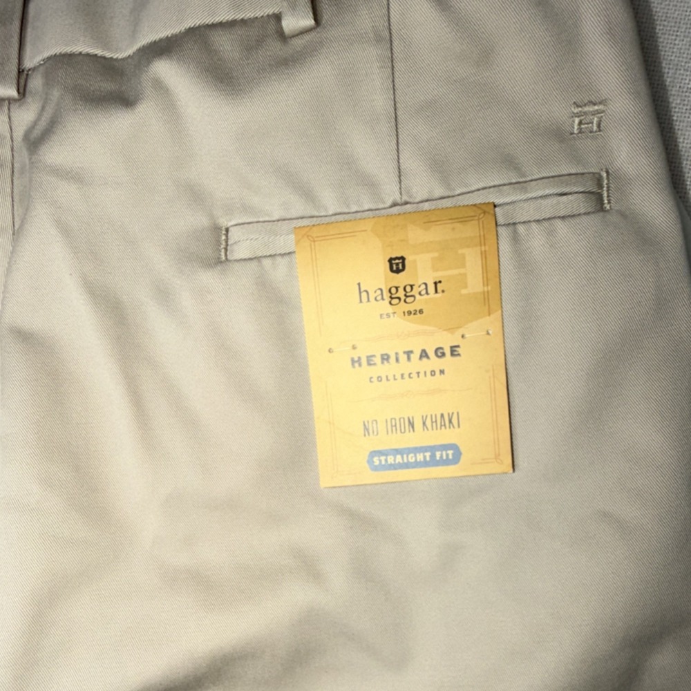 Haggar Heritage Collection No Iron Khaki Pants Straight Fit Beige 36 Cotton - Picture 9 of 11